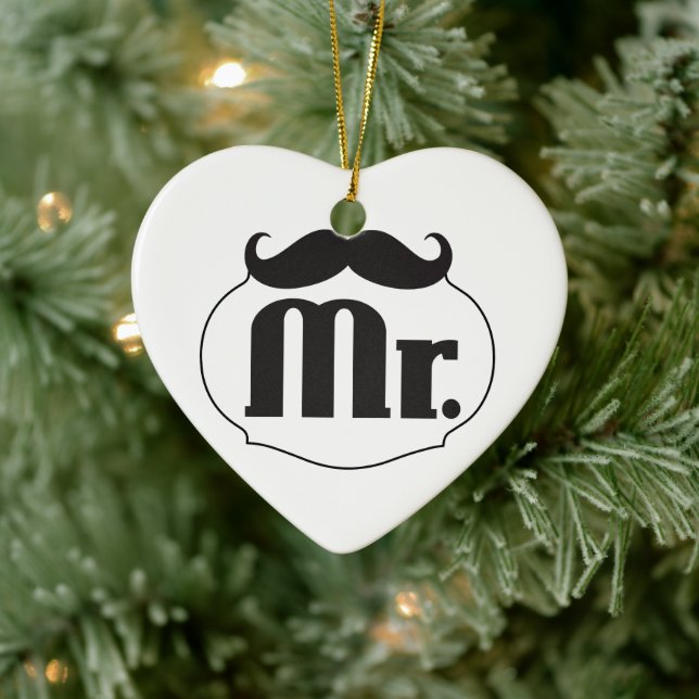 Mr. Moustache Retro Vintage Hipster Ceramic Ornament (Tree)