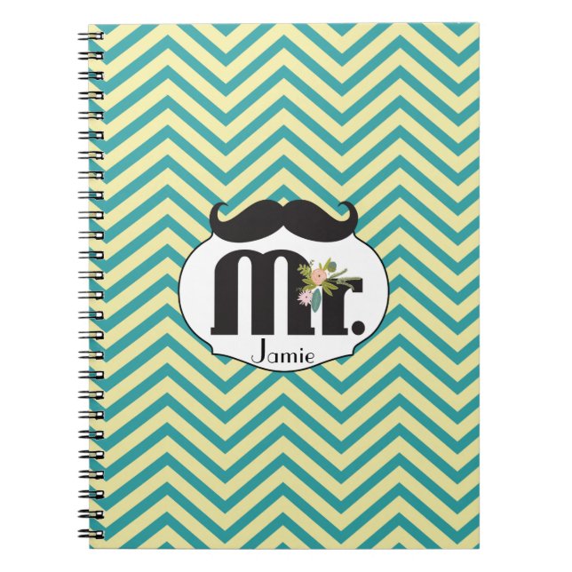 Mr. Moustache Yellow and Green Notebook (Front)