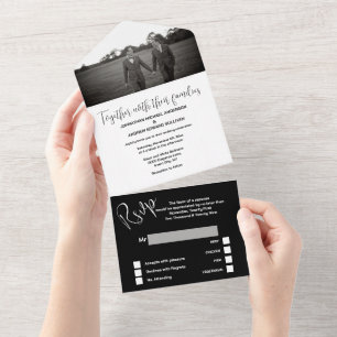 Mr & Mr black white simple elegant PHOTO wedding All In One Invitation