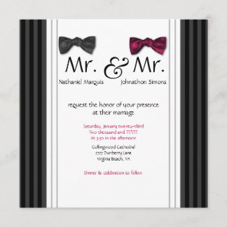 Mr. & Mr. Bow Ties & Pin Striped Wedding Invite