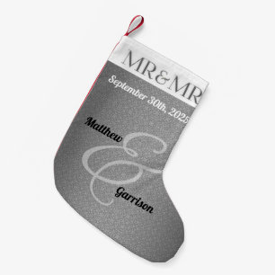 Mr. & Mr. Gay Wedding   Christmas   Custom Silver Small Christmas Stocking