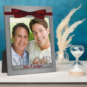 Mr & Mr Gay Wedding Photo in Silver Plaque