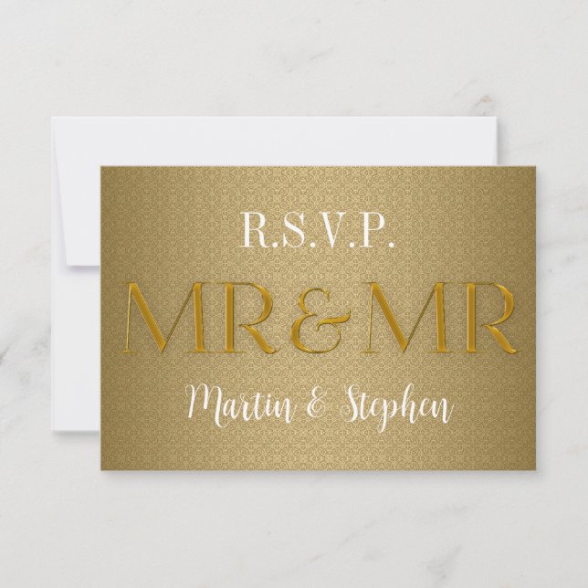 Mr & Mr Gay Wedding RSVP in Gold Card (Front)
