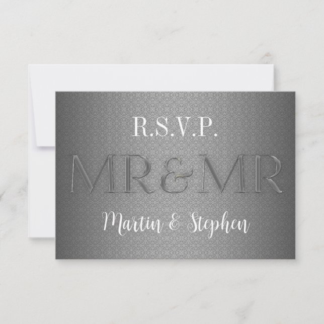 Mr & Mr Gay Wedding RSVP in Silver (Front)