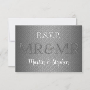 Mr & Mr Gay Wedding RSVP in Silver Card