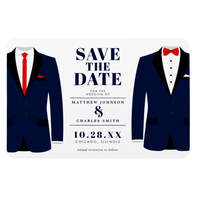Mr. & Mr. Modern Wedding Navy Tux - Save the Date Magnet (Horizontal)