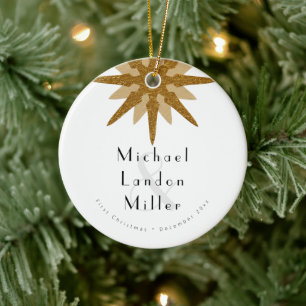 Mr + Mr Newlywed 1st Christmas Art Deco Snowflake Ceramic Ornament