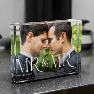 Mr Mr Newlywed Gift Modern Couple Photo Keepsake Block