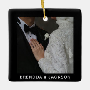 Mr. Mrs. 1 Photo Collage First Christmas  Ceramic Ornament