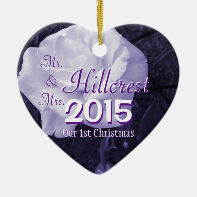 Mr. & Mrs. 2-sided 1st Christmas & Wedding Date Ceramic Ornament (Front)