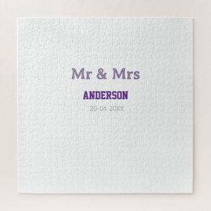Mr & Mrs add family name date simple stylish moder Jigsaw Puzzle