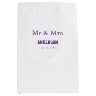 Mr & Mrs add family name date simple stylish moder Medium Gift Bag