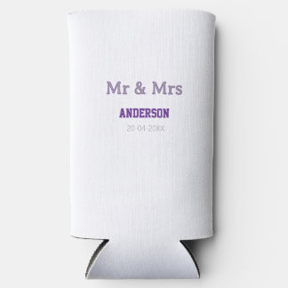 Mr & Mrs add family name date simple stylish moder Seltzer Can Cooler