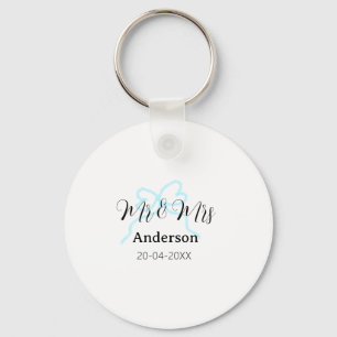 Mr & Mrs add family name date year wedding bow Keychain