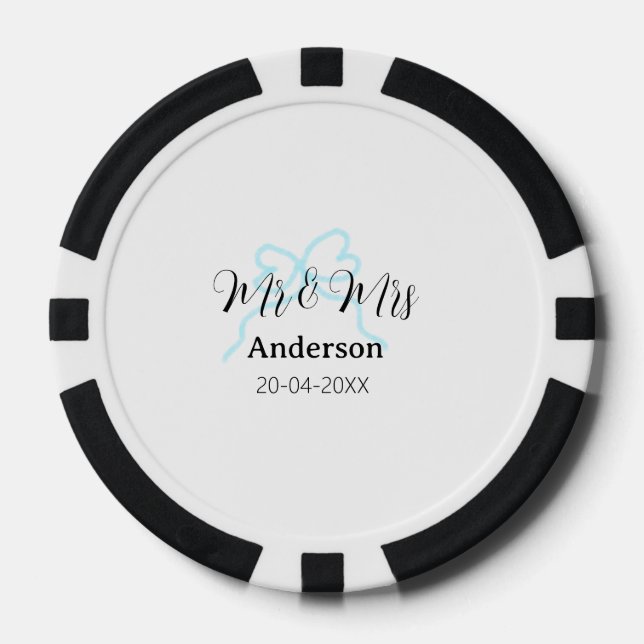 Mr & Mrs add family name date year wedding bow Poker Chips (Front)
