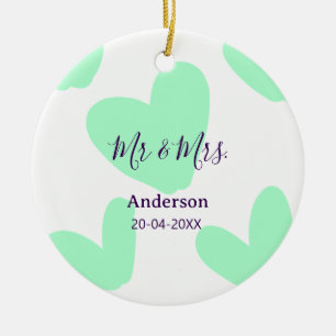 Mr & Mrs add family name date year wedding favor Ceramic Ornament