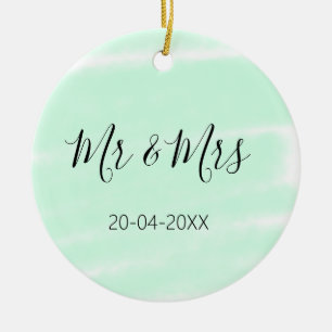 Mr & Mrs add family name date year wedding favor g Ceramic Ornament