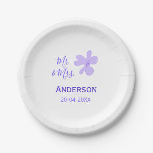 Mr & Mrs add family name date year wedding favor g Paper Plate