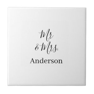 Mr & Mrs add family name date year wedding favor g Tile