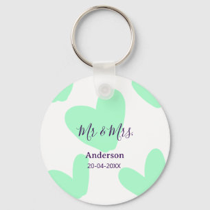 Mr & Mrs add family name date year wedding favor Keychain