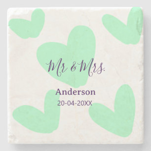 Mr & Mrs add family name date year wedding favor Stone Coaster
