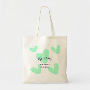 Mr & Mrs add family name date year wedding favor Tote Bag