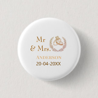 Mr & Mrs add family name date year wedding favour 1 Inch Round Button