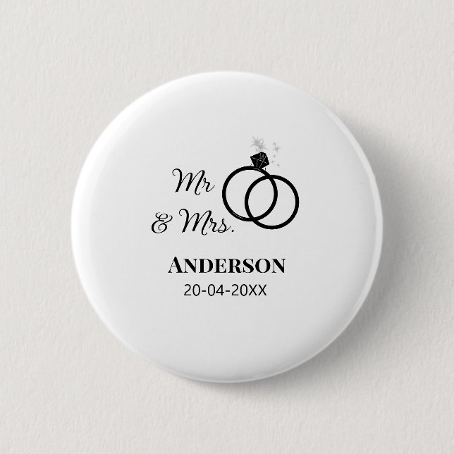 Mr & Mrs add family name date year wedding favour  2 Inch Round Button (Front)