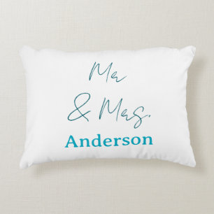 Mr & Mrs add family name date year wedding favour Accent Pillow