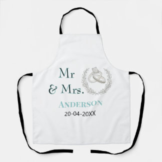 Mr & Mrs add family name date year wedding favour  Apron