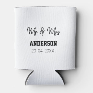 Mr & Mrs add family name date year wedding favour  Can Cooler