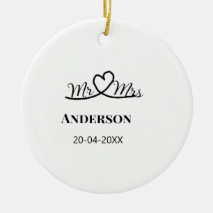 Mr & Mrs add family name date year wedding favour  Ceramic Ornament