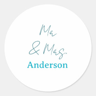 Mr & Mrs add family name date year wedding favour  Classic Round Sticker