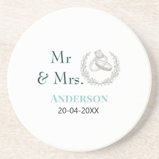 Mr & Mrs add family name date year wedding favour  Coaster