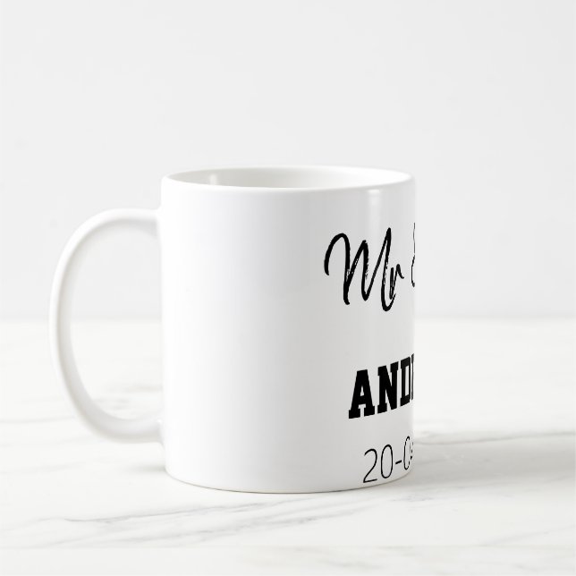 Mr & Mrs add family name date year wedding favour  Coffee Mug (Left)