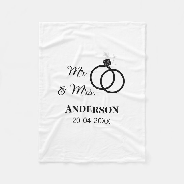 Mr & Mrs add family name date year wedding favour  Fleece Blanket (Front)