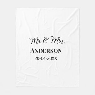 Mr & Mrs add family name date year wedding favour  Fleece Blanket