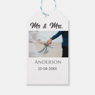 Mr & Mrs add family name date year wedding favour  Gift Tags