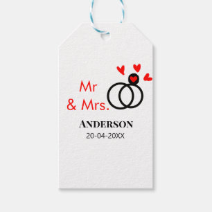 Mr & Mrs add family name date year wedding favour Gift Tags