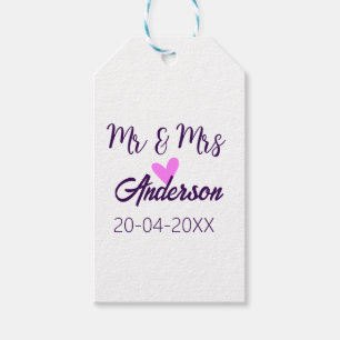 Mr & Mrs add family name date year wedding favour Gift Tags