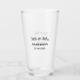 Mr & Mrs add family name date year wedding favour Glass