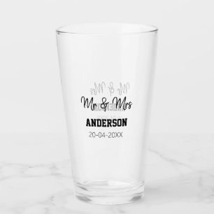 Mr & Mrs add family name date year wedding favour Glass