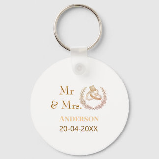 Mr & Mrs add family name date year wedding favour Keychain