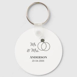Mr & Mrs add family name date year wedding favour Keychain