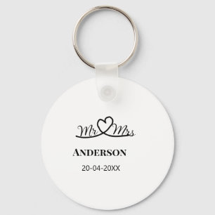 Mr & Mrs add family name date year wedding favour Keychain