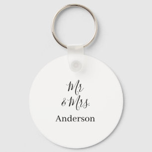 Mr & Mrs add family name date year wedding favour  Keychain