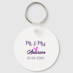 Mr & Mrs add family name date year wedding favour Keychain