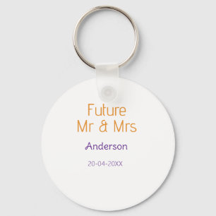 Mr & Mrs add family name date year wedding favour Keychain