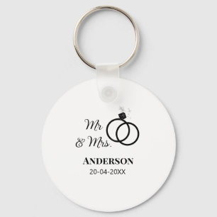 Mr & Mrs add family name date year wedding favour  Keychain