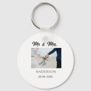 Mr & Mrs add family name date year wedding favour Keychain